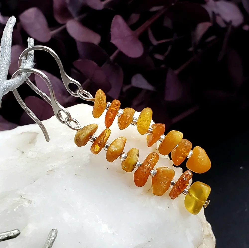 Genuine Nugget Amber Silver Earrings